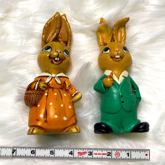 Vintage chalkware Mr & Mrs bunny rabbit figurines Easter Bunny - Picture 7 of 8